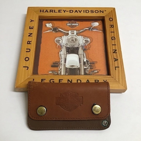 Harley Davidson Leather Wallet Biker/Motorcycle Wood Picture Frame LOT Vintage - Picture 6 of 16